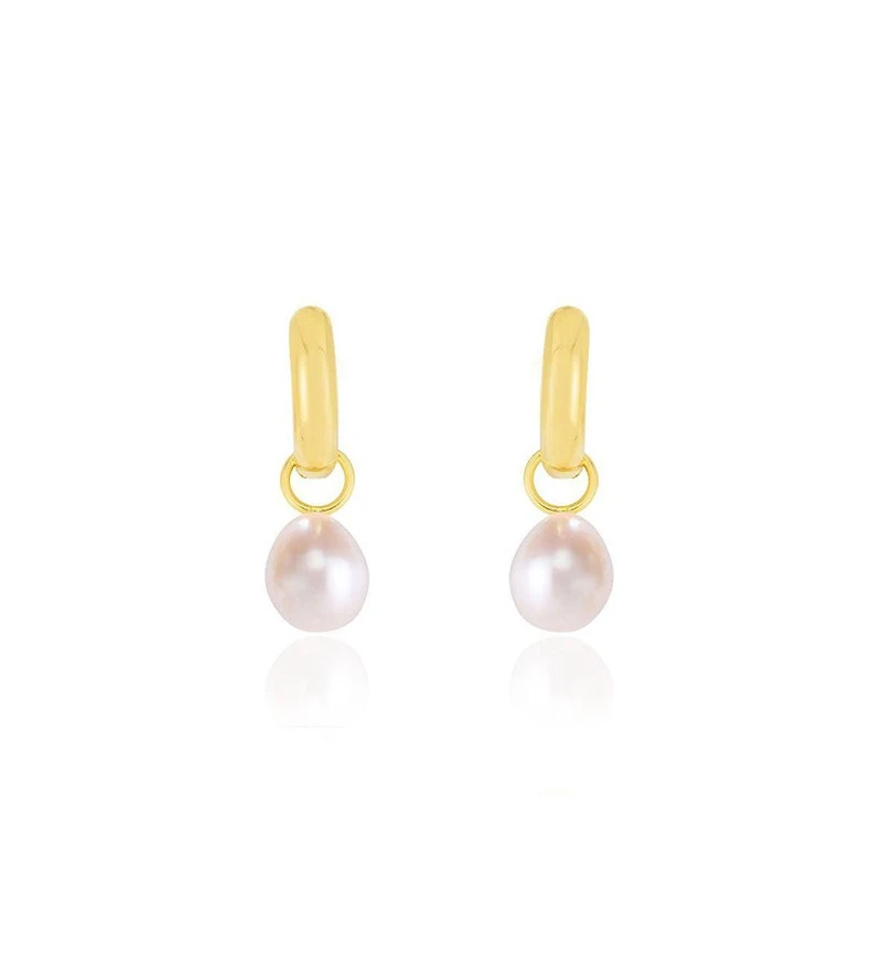 The Lovery Pearl Drop Huggie Hoop Earrings 14K Gold