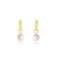 The Lovery Pearl Drop Huggie Hoop Earrings 14K Gold