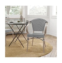 Merrick Lane Mael Stacking Thonet Bistro Style Chair With Arms, Textilene Seat, And Bamboo Finished Metal Frame For Indoor/Outdoor Use