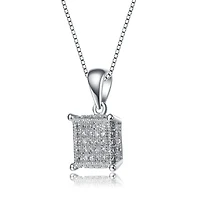 White Gold Plated with Cubic Zirconia Square Pave Pendant Necklace