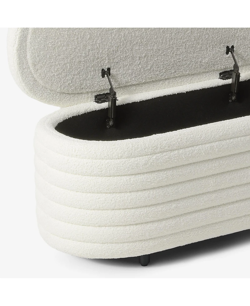 WestinTrends 42" Wide Mid-Century Modern Upholstered Teddy Sherpa Tufted Oval Storage Ottoman Bench
