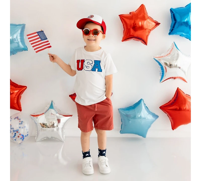 Sweet Wink Little and Big Girls Boys Usa Patch Short Sleeve T-Shirt
