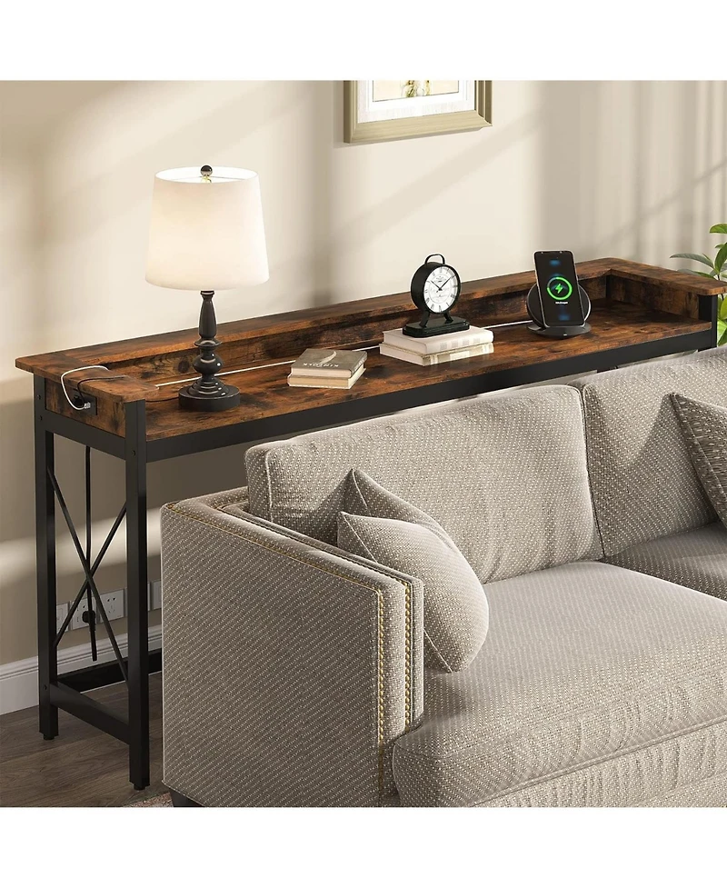 Tribesigns Sofa Table with Outlets and Usb Ports, 70.9 inch Extra Long Console Table Behind Couch with Charging Station, Industrial Narrow Entryway Ha