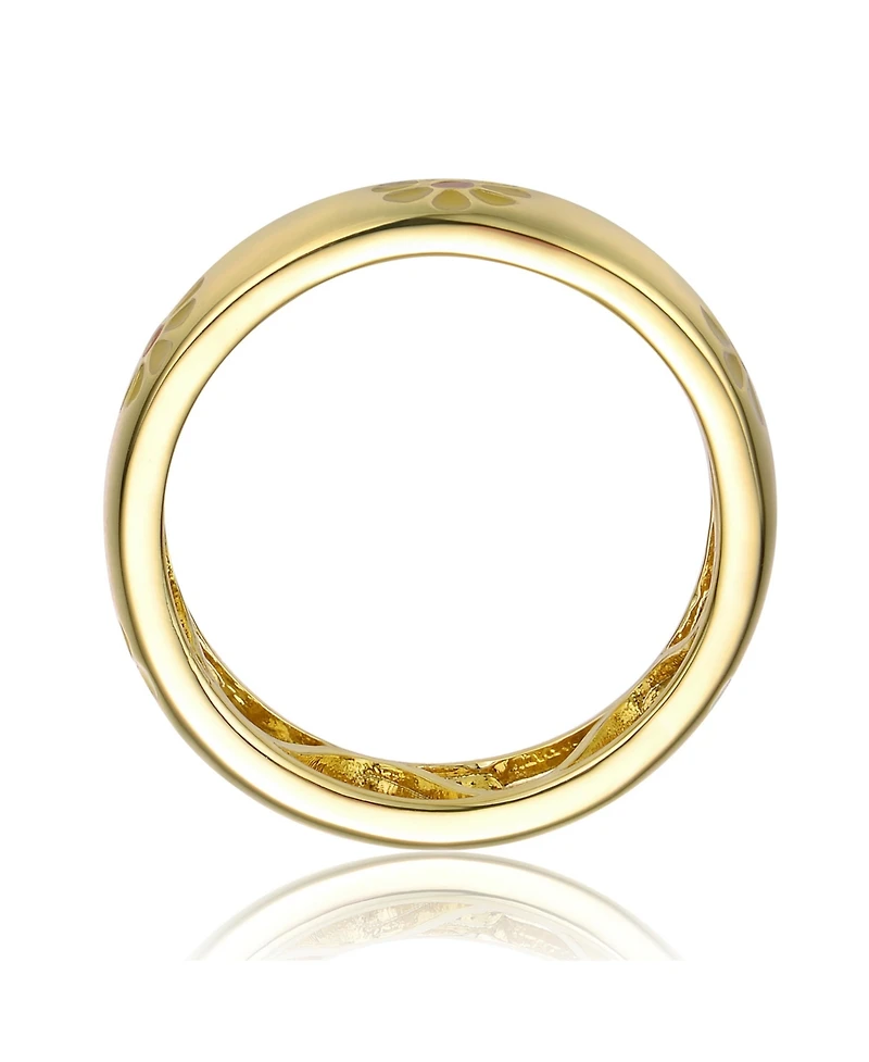 GiGiGirl 14k Yellow Gold Plated with & Orange Enamel Daisy Stacking Band Ring for Kids/Teens