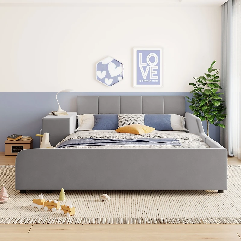 Velvet Upholstered Grounded Bed Set