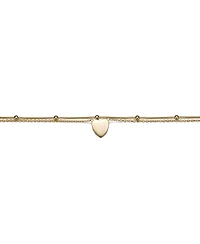 GiGiGirl 14k Gold Plated Hammered Heart Charm Bead Link Double-Layer Chain Anklet, Adjustable Length
