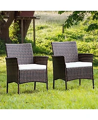 2 Pieces Outdoor Pe Rattan Armchairs with Removable Cushions