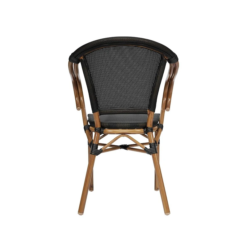 Merrick Lane Mael Stacking Thonet Bistro Style Chair With Arms, Textilene Seat, And Bamboo Finished Metal Frame For Indoor/Outdoor Use