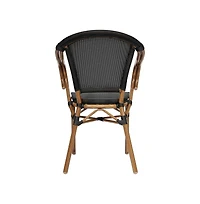 Merrick Lane Mael Stacking Thonet Bistro Style Chair With Arms, Textilene Seat, And Bamboo Finished Metal Frame For Indoor/Outdoor Use