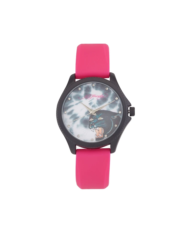 Ed Hardy Women's Quartz Matte Fuchsia Silicone Strap Analog Watch 38mm