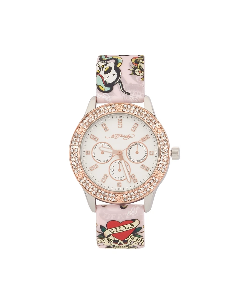 Ed Hardy Women's Quartz Matte Pink Silicone Strap Analog Watch 38mm