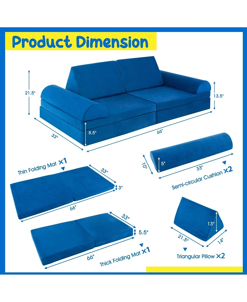 Costway 6 Pcs Kids Play Sofa Set Modular Convertible Foam Folding Couch Toddler Playset