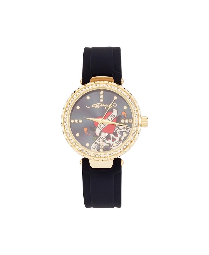 Ed Hardy Women's Quartz Matte Black Silicone Strap Analog Watch 36mm