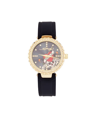 Ed Hardy Women's Quartz Matte Black Silicone Strap Analog Watch 36mm