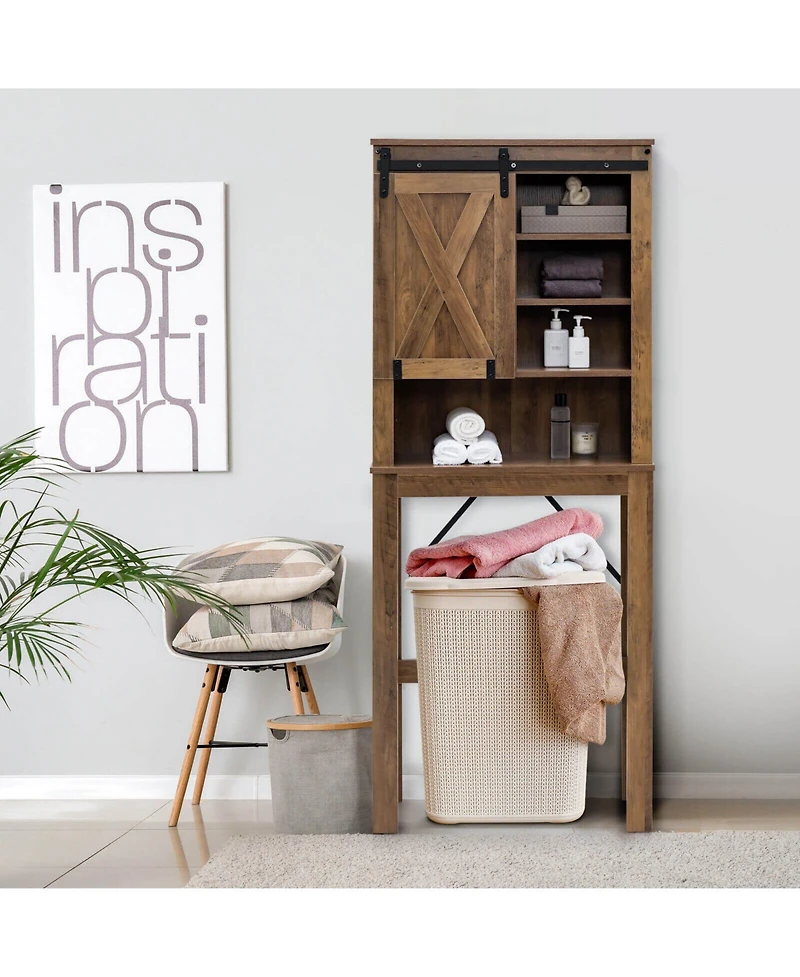 Sugift Wooden Bathroom Storage Cabinet with Sliding Barn Door and 3-level Adjustable Shelves