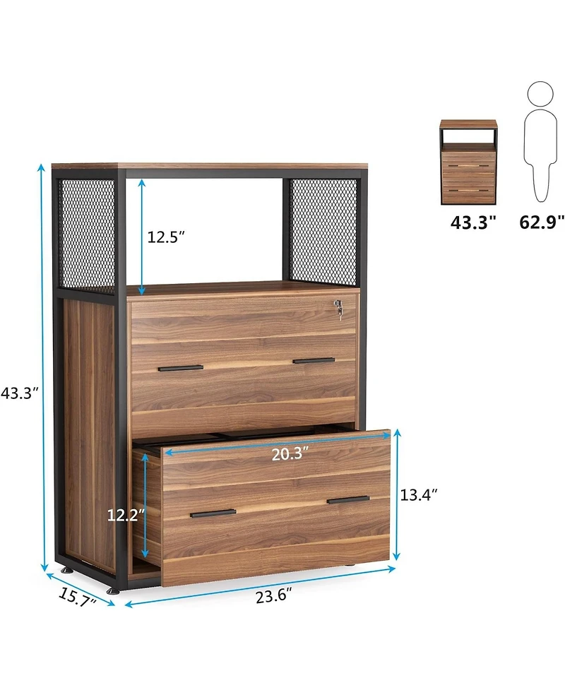 Tribesigns 2 Drawer File Cabinet with Lock, Large Lateral Filing Cabinet for Letter/Legal / A4 Size, Wood Printer Stand with Open Storage Shelves for