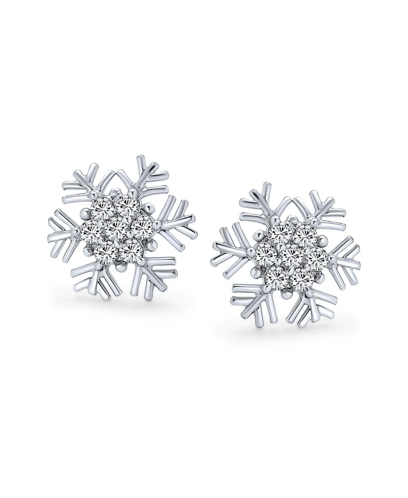 Bling Jewelry Cubic Zirconia Pave Clear or Blue Cz Christmas Holiday Party Snowflake Stud Earrings Sterling Silver