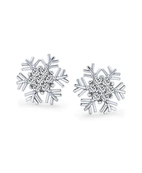 Bling Jewelry Cubic Zirconia Pave Clear or Blue Cz Christmas Holiday Party Snowflake Stud Earrings Sterling Silver