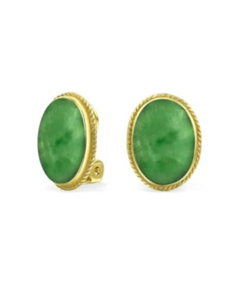 Bling Jewelry 7CT Oval Cabochon Natural Jade Lapis Lazuli Onyx Turquoise 14K Gold Plated Sterling Silver Clip-On Earrings