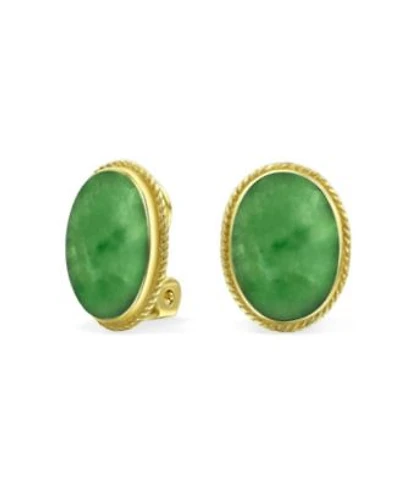 Bling Jewelry 7CT Oval Cabochon Natural Jade Lapis Lazuli Onyx Turquoise 14K Gold Plated Sterling Silver Clip-On Earrings