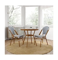 Merrick Lane Mael Bistro Style Table With Glass Top, Textilene, Stack Chairs