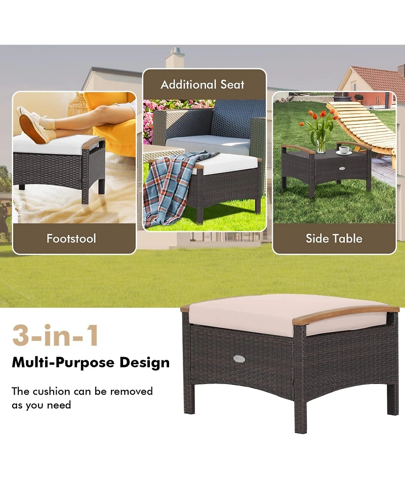 Set of 2 Fade-Resistant Wicker Patio Ottoman