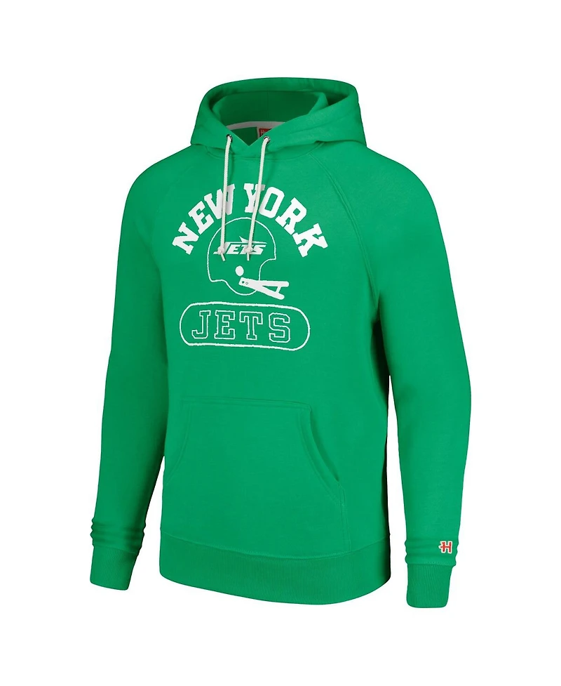 Homage Men's & Women's Green New York Jets Helmet Tri-Blend Pullover Hoodie