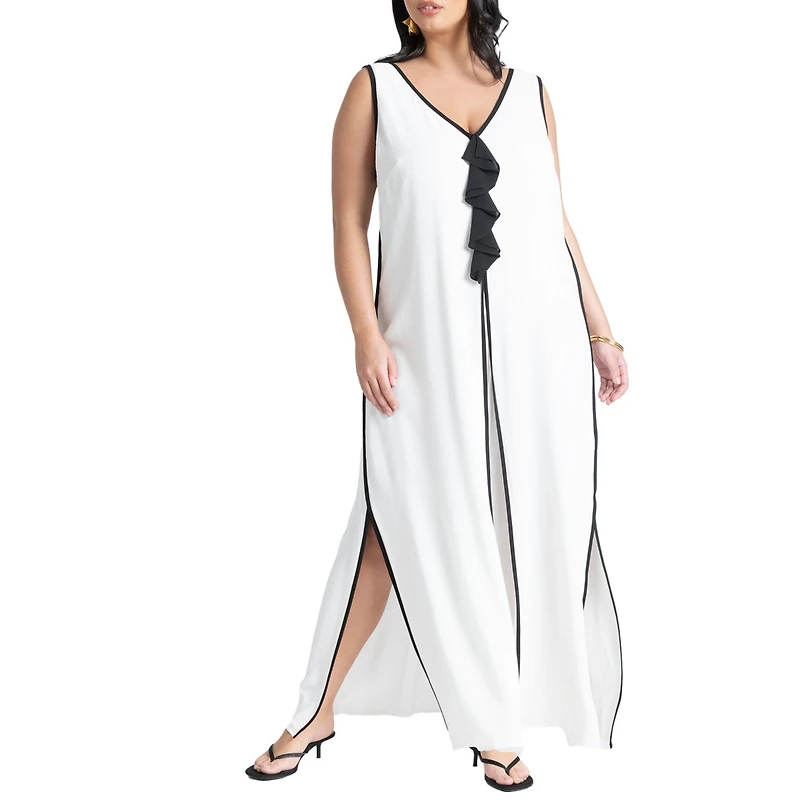 Eloquii Women's V Neck Gauze Maxi Dress