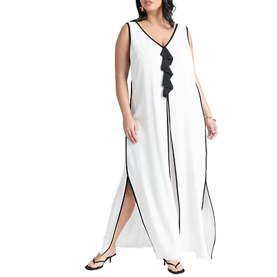 Eloquii Women's V Neck Gauze Maxi Dress