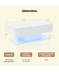 Led Coffee Table with 2 Drawers 20-Color Dimmable Led Lights & Remote Control