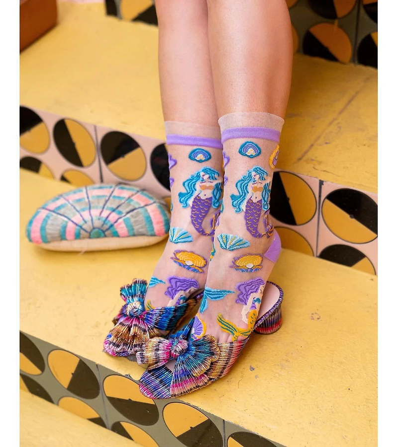 Sock Candy Women's Whimsical Mermaid Ruffle Sheer Sock