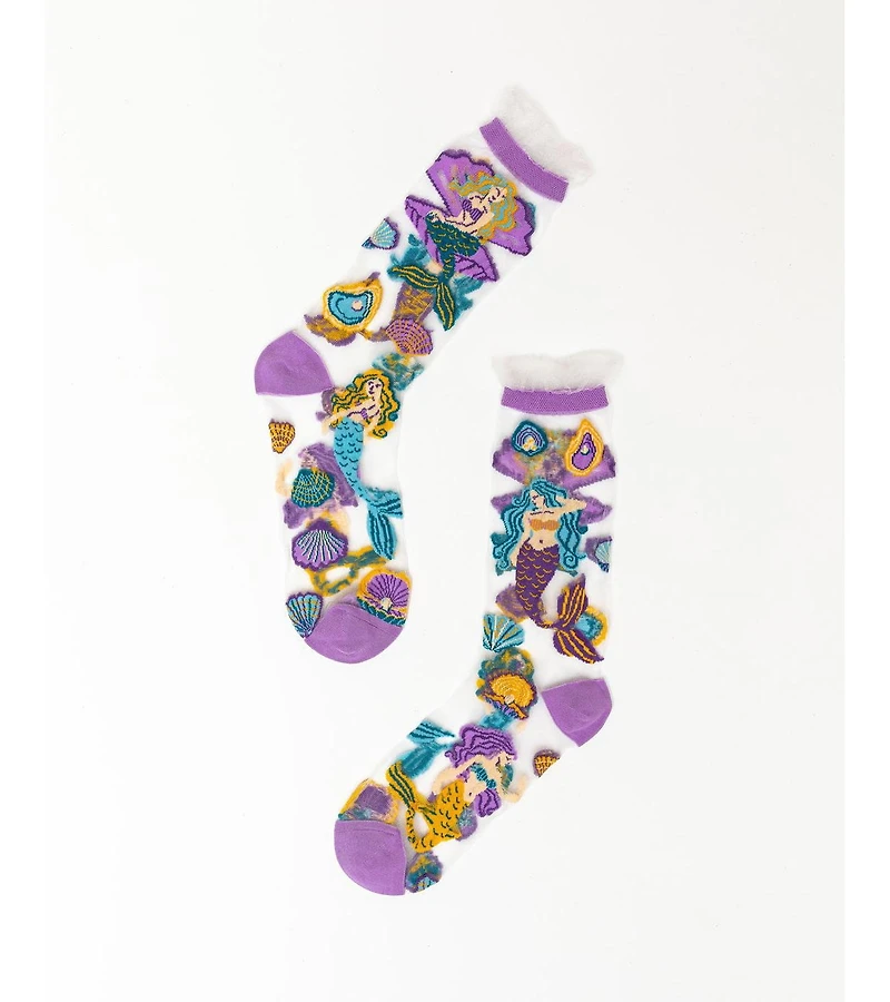 Sock Candy Women's Whimsical Mermaid Ruffle Sheer Sock