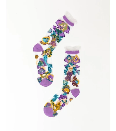 Sock Candy Women's Whimsical Mermaid Ruffle Sheer Sock