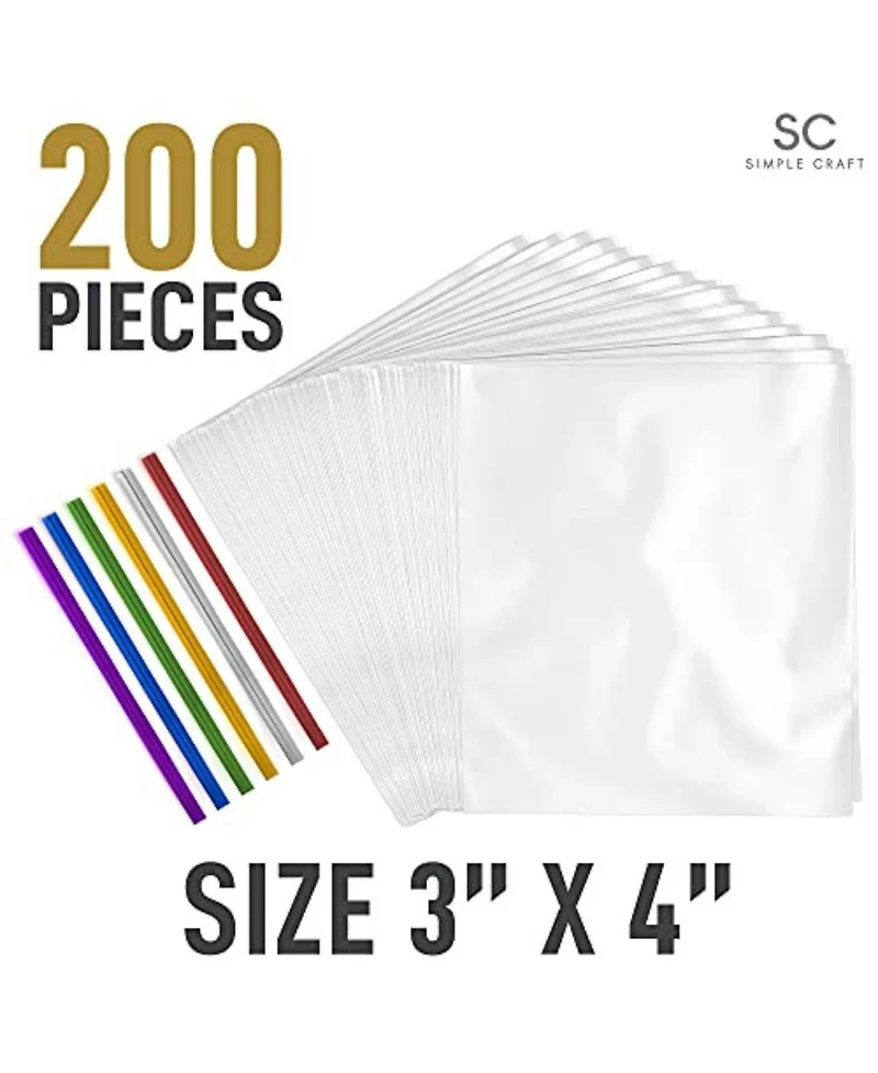 Zulay Kitchen 3 x Inches Clear Cellophane Candy Bags With Ties