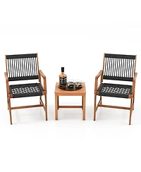 Sugift 3 Pieces Acacia Wood Patio Conversation Sets with Armchairs Coffee Table