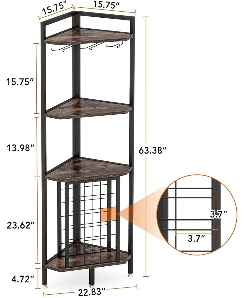 Tribesigns Corner Wine Rack with Glass Holder and Storage Shelves, 4 Tier Corner Bar Corner Wine Cabinet, Industrial Corner Wine Shelf for Living Room