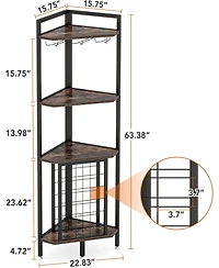 Tribesigns Corner Wine Rack with Glass Holder and Storage Shelves, 4 Tier Corner Bar Corner Wine Cabinet, Industrial Corner Wine Shelf for Living Room