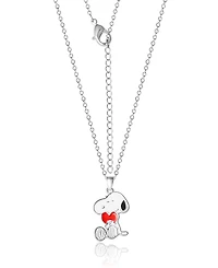 Peanuts Snoopy Silver Plated Holding Heart Pendant, 16+2" Chain