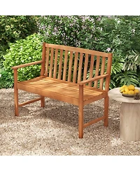 Sugift 2-Seat Patio Wood Bench with Cozy Armrests and Backrest