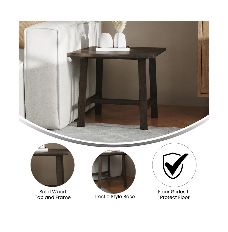 Merrick Lane Mabel Farmhouse Trestle End Table, Solid Wood Rustic Accent Table