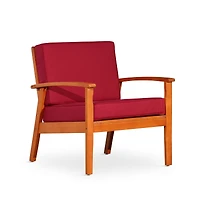 Simplie Fun Deep Seat Eucalyptus Chair, Natural Oil Finish, Burgundy Cushions