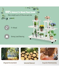 Sugift 4-Tier Wood Casters Rolling Shelf Plant Stand