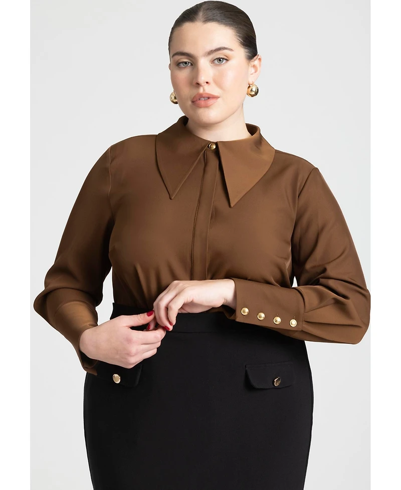 Eloquii Women's Plus Pointed Collar Button Up Shirt