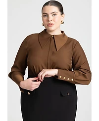 Eloquii Women's Plus Pointed Collar Button Up Shirt