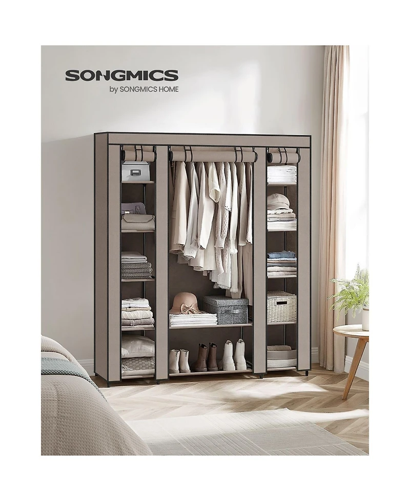 Slickblue Wardrobe, Closet, Portable Clothes Storage Organizer with Hanging Rail, Shelves, Fabric Cover