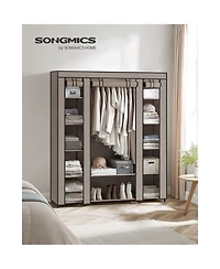 Slickblue Wardrobe, Closet, Portable Clothes Storage Organizer with Hanging Rail, Shelves, Fabric Cover