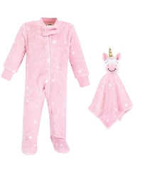 Hudson Baby Baby Girls Hudson Flannel Plush Sleep and Play One Piece and Security Toy Cloud