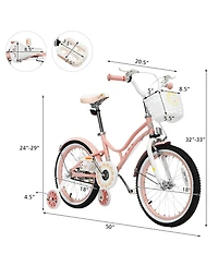 Sugift 18 Inch Kids Adjustable Bike with Training Wheels - Pink