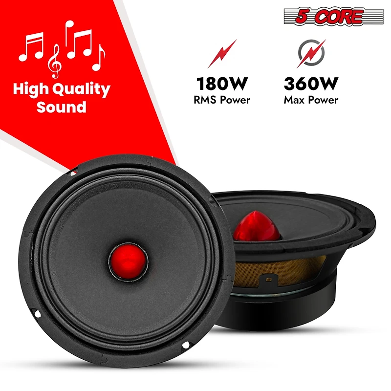 6.5 Inch Midrange Door Speaker 580W Subwoofer w Aluminum Bullet 4 Sub Woofer