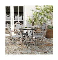 Merrick Lane Mael Set Of Four Stacking Thonet Bistro Style Chair With Textilene Seat And Bamboo Finished Metal Frame For Indoor/Outdoor Use